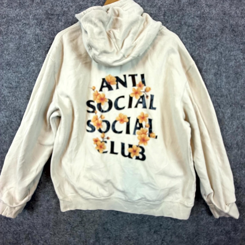 Anti Social Social Club Kkoch Hoodie Men Large Beige Floral Graphic Fleece Lined
